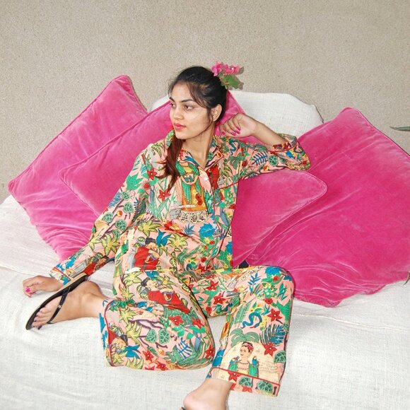 Lovely Farida kahlo Printed Pyjamas Set, Pure Cotton Pjs set, Nightwear Pajamas - Picture 2 of 10